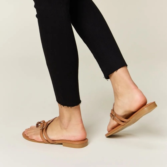 Tan Cutout Slip On Sandals - Picture 4 of 6